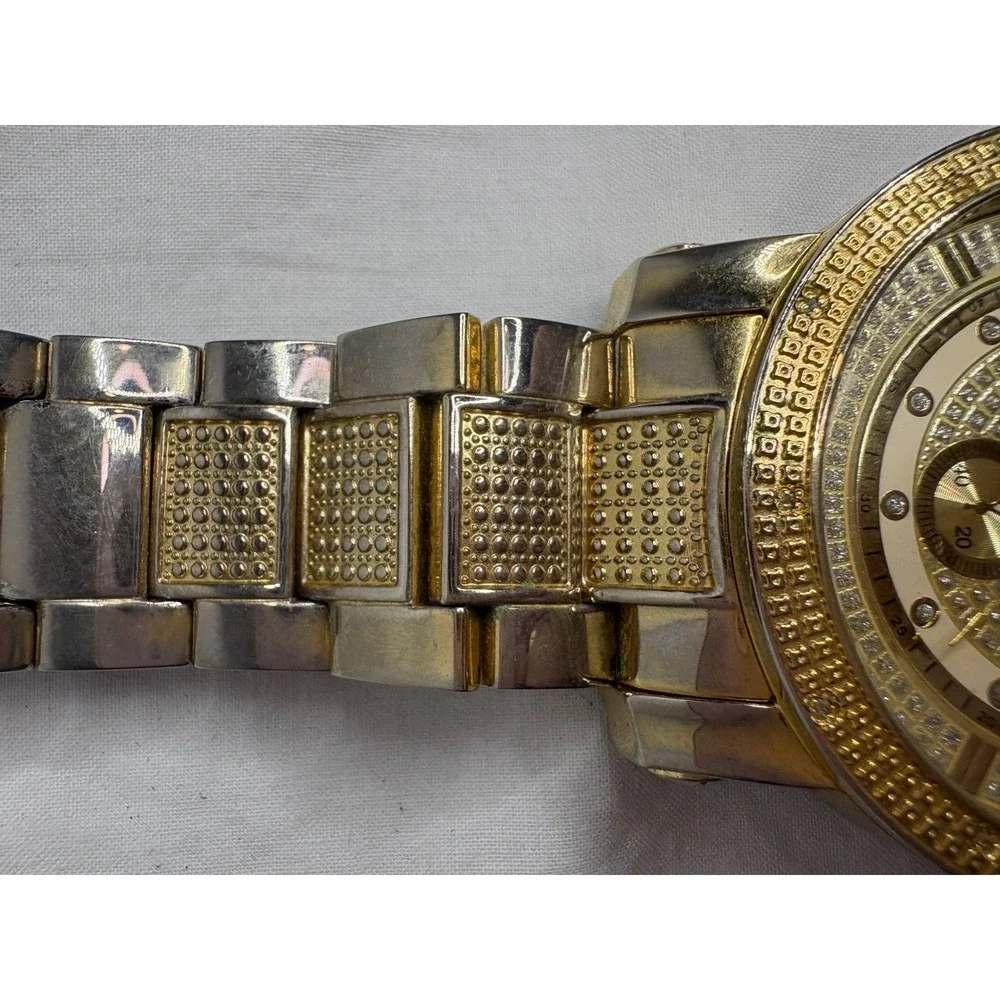 King Master Men's Gold Tone Stainless Steel Watch Genuine Diamond Accents